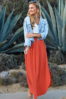CWBLS041_SMOCKING WAIST MAXI SKIRT WITH SIDE POCKET