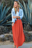 CWBLS041_SMOCKING WAIST MAXI SKIRT WITH SIDE POCKET