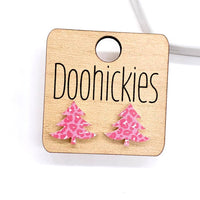 15mm Pink Leopard Swoopy Tree Studs - Christmas Earrings