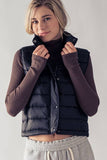 STRIPE QUILTED STAND COLLAR PADDED VEST JACKET