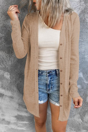Open-Front Buttons Cardigan
