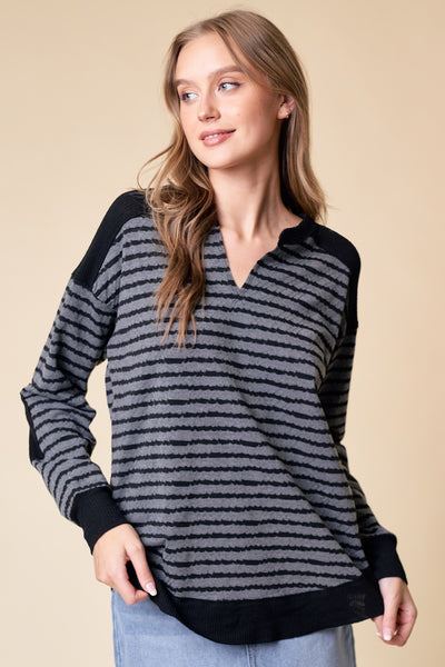 Ribbed Contrast Pull Over