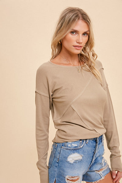 Thermal Uneven Detail Long Sleeve Knit Top