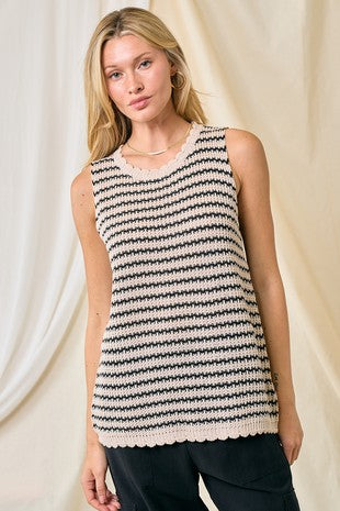 Striped Crochet Tank with Scalloped Edge
