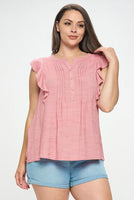 Pintuck Front Sleeveless Sheer Blouse