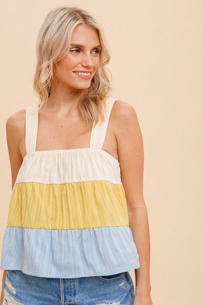 Color Block Tiered Strap Blouse