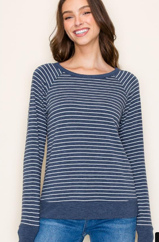 wide neck, long raglan sleeve, striped