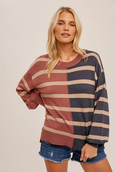 Color Block Strip Oversized Pullover
