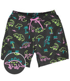 Neon Dinosaur Men's Stretch Swim Trunks - Fun Bathing Suit