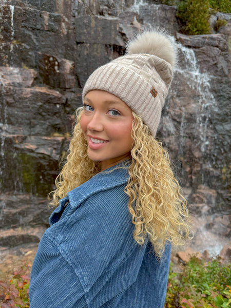 Woven Checkered Texture Pom C.C Beanie HTC0094