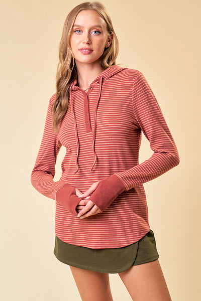 Henley Ribbed Hood Top