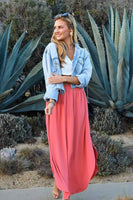 CWBLS041_SMOCKING WAIST MAXI SKIRT WITH SIDE POCKET