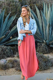 CWBLS041_SMOCKING WAIST MAXI SKIRT WITH SIDE POCKET