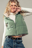 REVERSIBLE STAND COLLAR CROPPED PUFF VEST