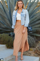 CWBLS041_SMOCKING WAIST MAXI SKIRT WITH SIDE POCKET