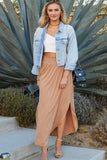 CWBLS041_SMOCKING WAIST MAXI SKIRT WITH SIDE POCKET