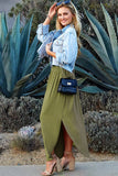 CWBLS041_SMOCKING WAIST MAXI SKIRT WITH SIDE POCKET