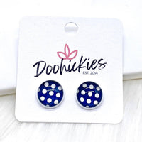 12mm Polka Dots in White Settings -Patriotic Earrings