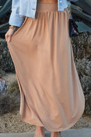 CWBLS041_SMOCKING WAIST MAXI SKIRT WITH SIDE POCKET