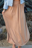CWBLS041_SMOCKING WAIST MAXI SKIRT WITH SIDE POCKET