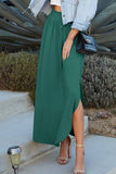 CWBLS041_SMOCKING WAIST MAXI SKIRT WITH SIDE POCKET