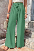 CWBMP0142_SUMMER CASUAL BUBBLE PLAID WIDE-LEG PANTS
