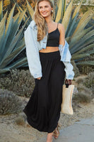 CWBLS041_SMOCKING WAIST MAXI SKIRT WITH SIDE POCKET
