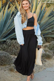 CWBLS041_SMOCKING WAIST MAXI SKIRT WITH SIDE POCKET