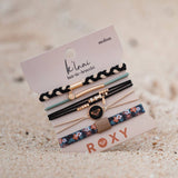 "Roxy Coastal Drift" Black and Neutral Beachy Vibe Hair Tie Bracelets