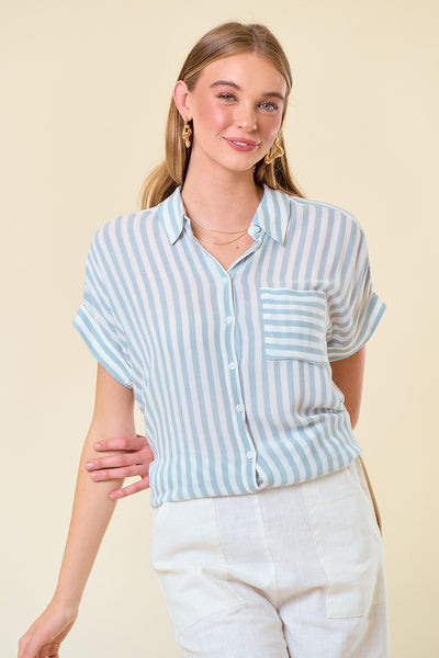 Striped Short Sleeve Shirt with Rolled Cuffs