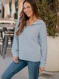 Ribbed Texture Quarter Zip Pullover