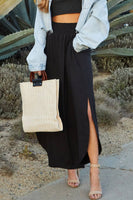 CWBLS041_SMOCKING WAIST MAXI SKIRT WITH SIDE POCKET