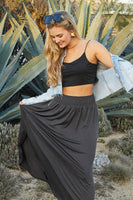 CWBLS041_SMOCKING WAIST MAXI SKIRT WITH SIDE POCKET