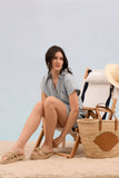 STRIPE CHAMBRAY COLLARED CUFF SLEEVE MINI DRESS