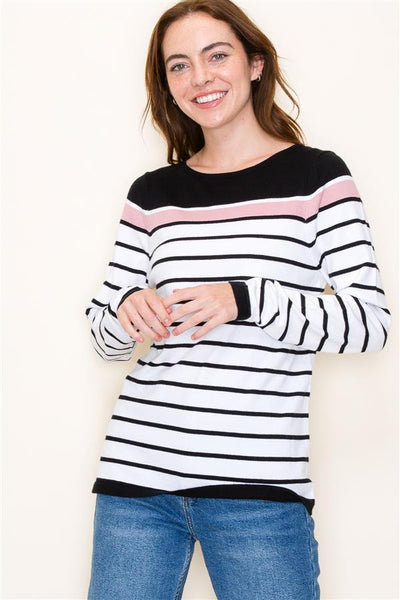 Wide Neck Striped Pullover Sweater