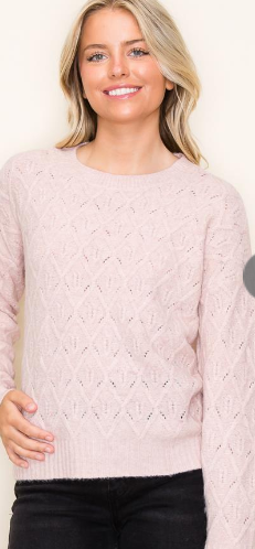 Textured Crew Neck Pointelle Sweater