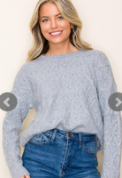 Textured Crew Neck Pointelle Sweater