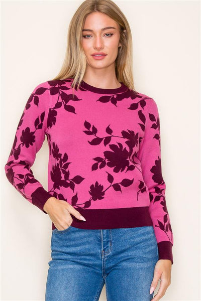 Flower Jacquard crew neck sweater