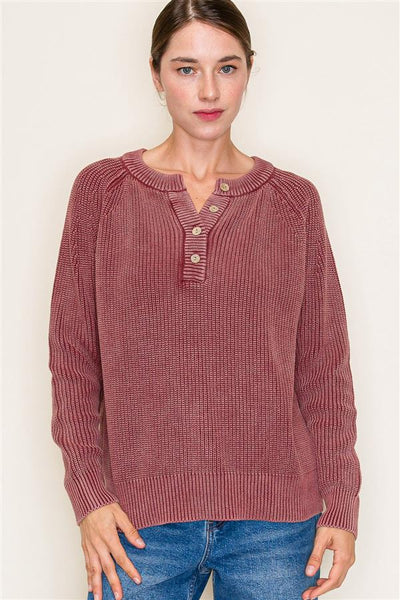 Washed Yarn Henley Sweater