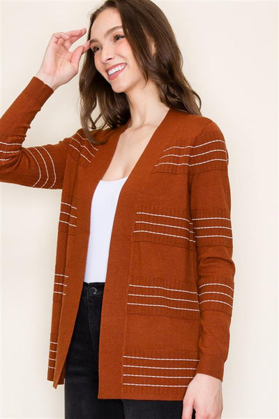 Stitch Striped Open Front Cardigan