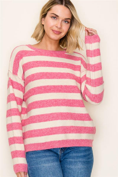 Bold striped crew pullover sweater