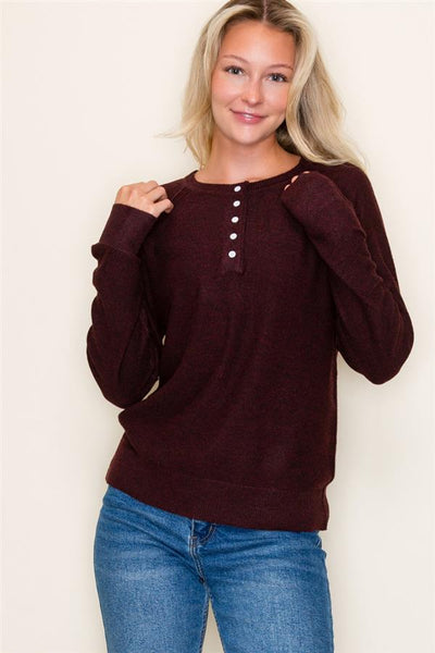 Henley neck Lt wt pullover sweater