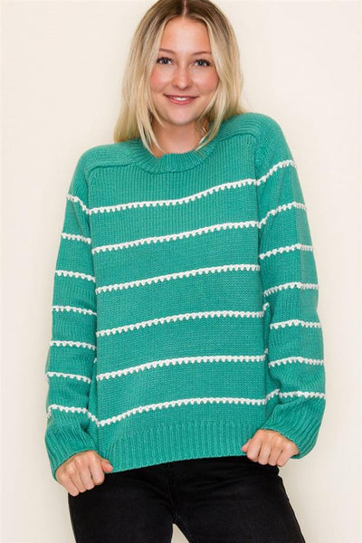Blanket stitch striped pullover sweater