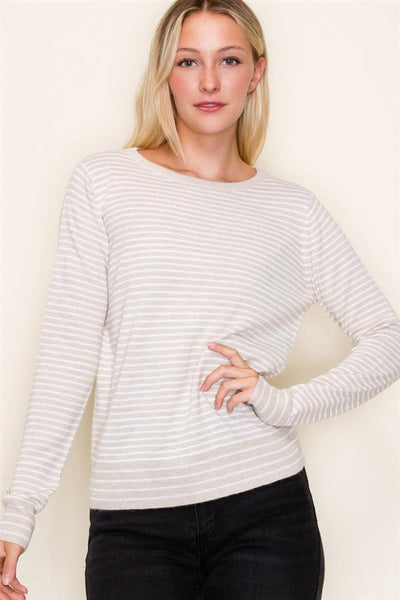 striped, crew, pullover sweater