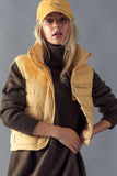 STRIPE QUILTED STAND COLLAR PADDED VEST JACKET
