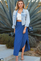CWBLS041_SMOCKING WAIST MAXI SKIRT WITH SIDE POCKET