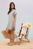 STRIPE CHAMBRAY COLLARED CUFF SLEEVE MINI DRESS