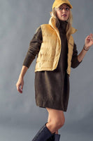 STRIPE QUILTED STAND COLLAR PADDED VEST JACKET