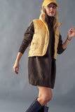 STRIPE QUILTED STAND COLLAR PADDED VEST JACKET