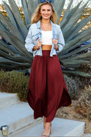 CWBLS041_SMOCKING WAIST MAXI SKIRT WITH SIDE POCKET